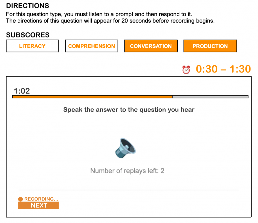 Duolingo Sample Question and Answer pdf for Interactive Listening Type -  Yuno Learning